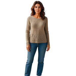 T.W.H. Women's Beige Knit Pullover Sweater Size L Long Sleeve Casual